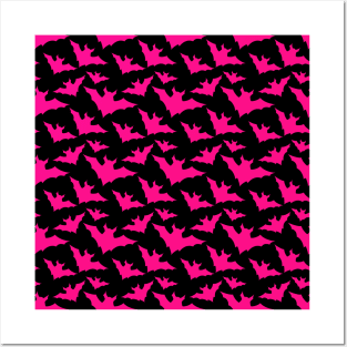 Halloween hot pink bats black cool spooky silhouette pattern Posters and Art